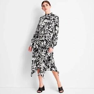 Future Collective Black & White Satin Asymmetrical A-Line Dress Size Small